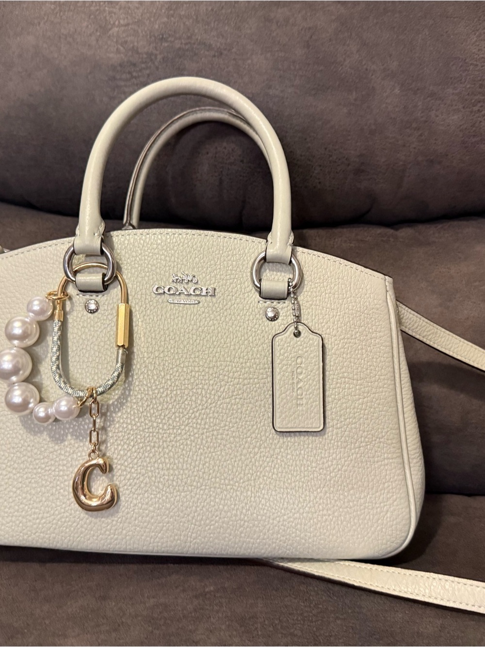Coach Pistachio Pebbled Leather Mini Satchel with Pearl Charm